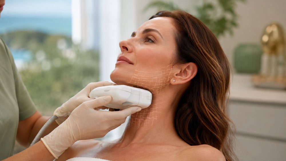 Zonas de Ultherapy para mandíbula, cuello y papada