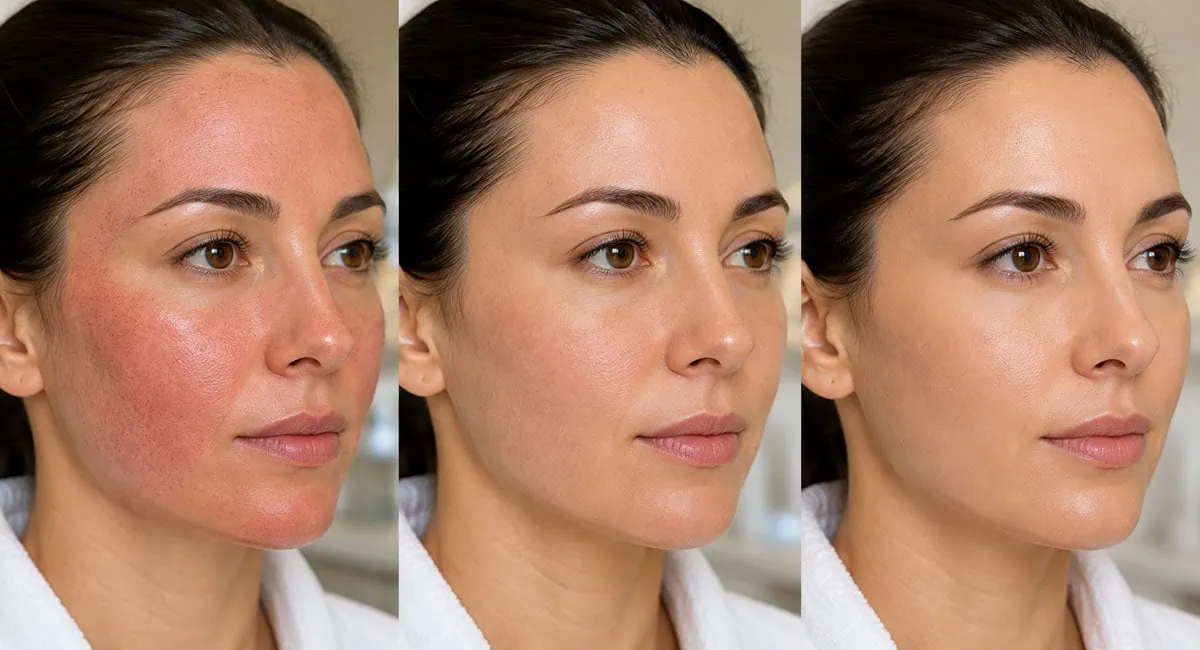 RF microneedling recovery in Marbella showing gradual skin healing after treatment
