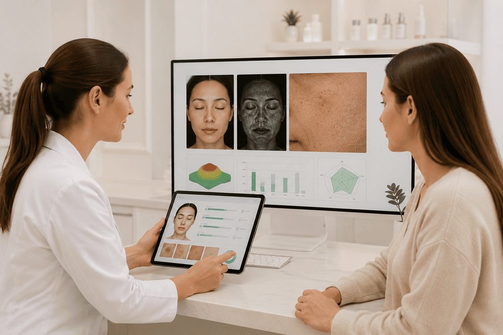 Resultados de AI Skin Analysis durante una consulta en Marbella