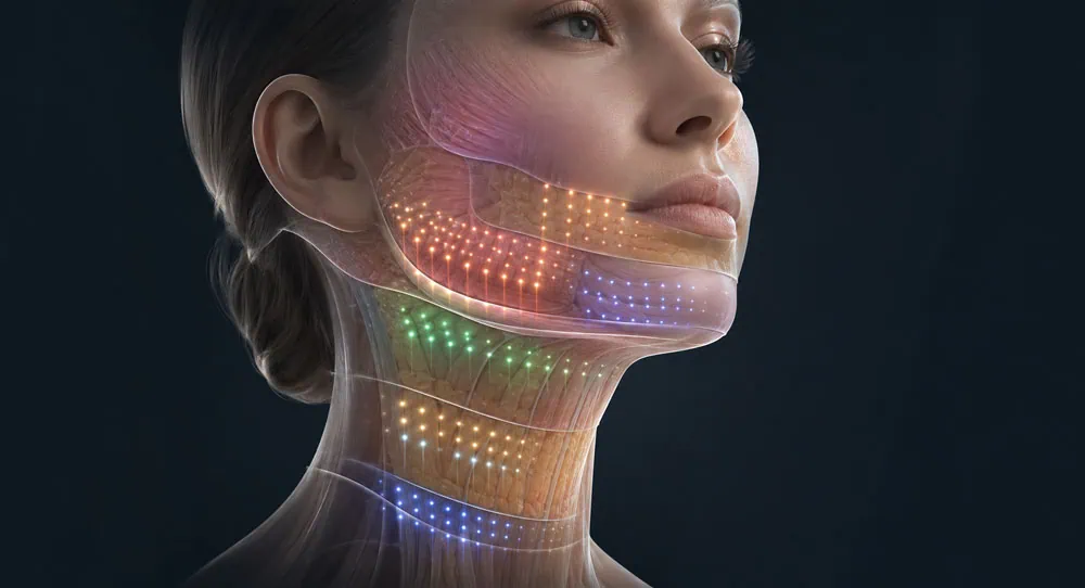 Ultraformer MPT treatment zones across different anatomical levels of the face and neck